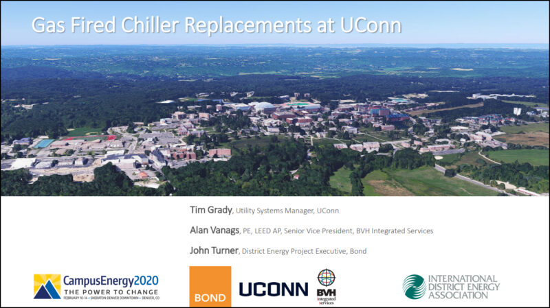 Header Slide from IDEA 2020 Conference with photo of UCONN Central Utility Plant Project Site